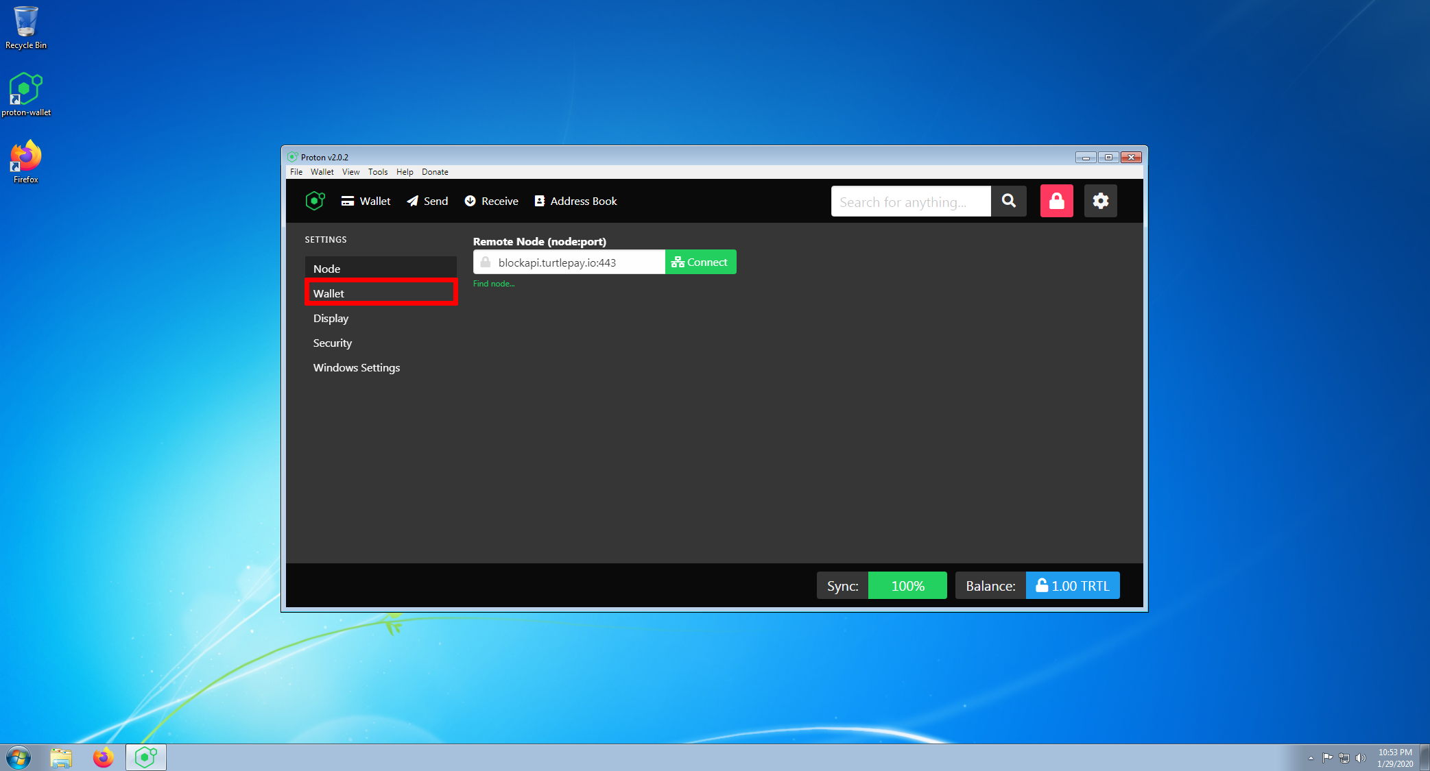 proton wallet settings button location
