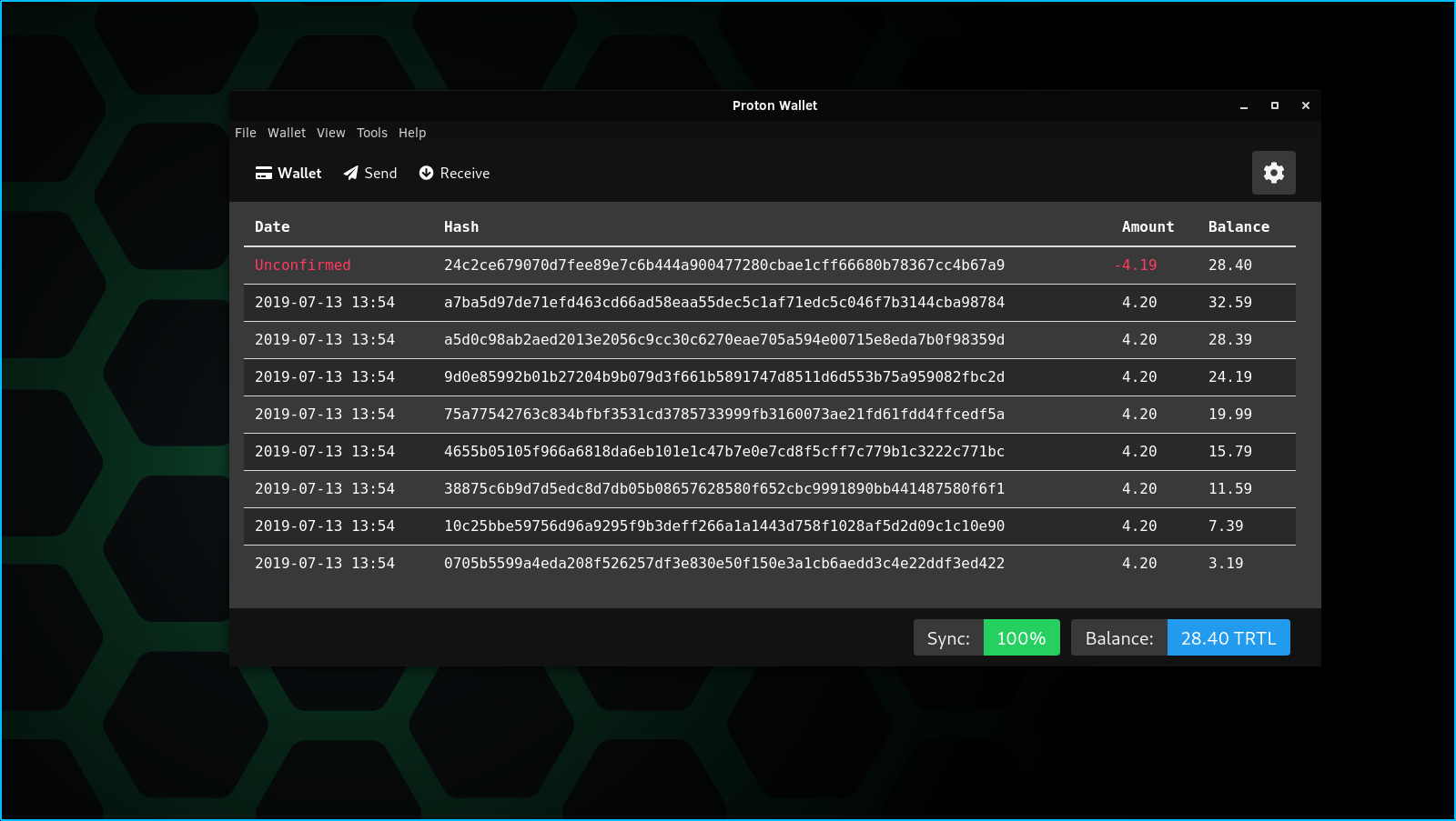 Screenshot of Proton Wallet running